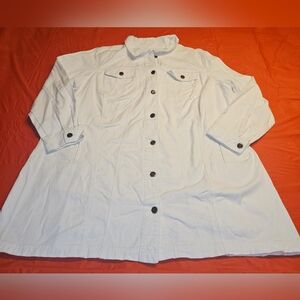 Jessica London Long White Cotton Denim Jacket/Dress sz28 P2P-28" Hem'35" E.U.C.